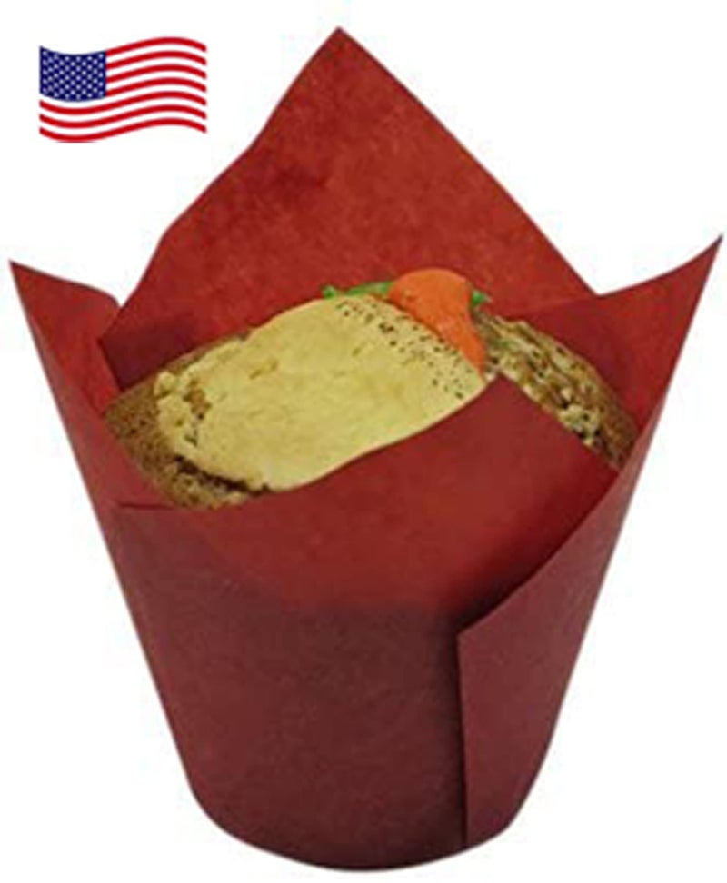 Decony Large Red Tulip Baking Cup Liners -MADE IN THE USA -Muffin Cupcake Paper Liners -100 pack Great for large cupcakes and muffins